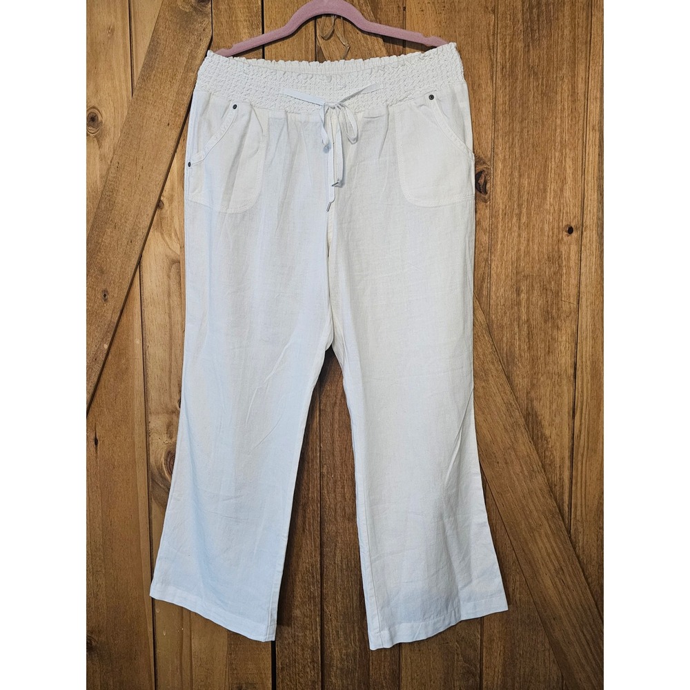 Ci Sono Pants Womens XL Off White‎ Linen Collection Smocked Waist #773